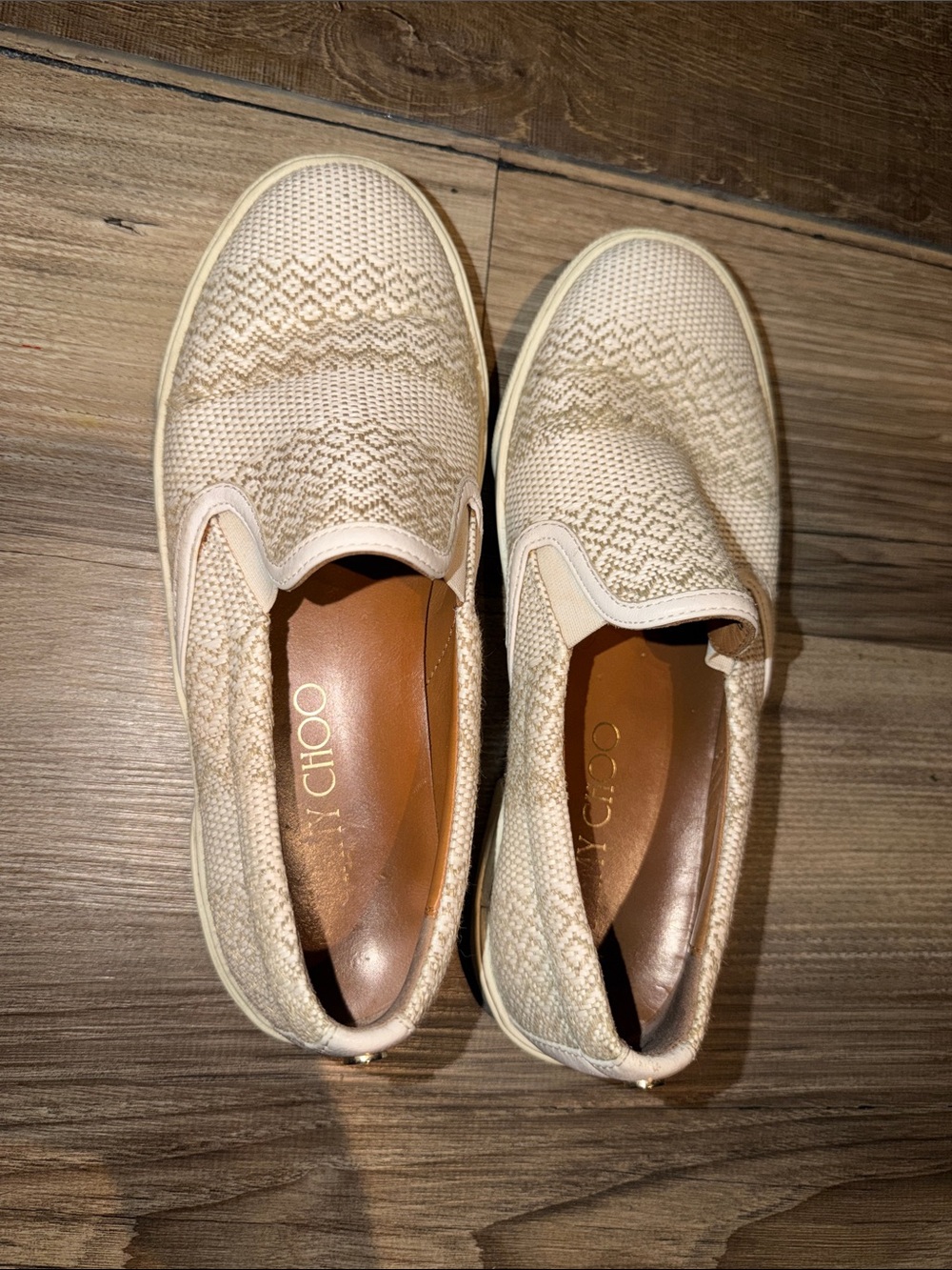 Jimmy Choo Beige Knit Slip-On Sneakers